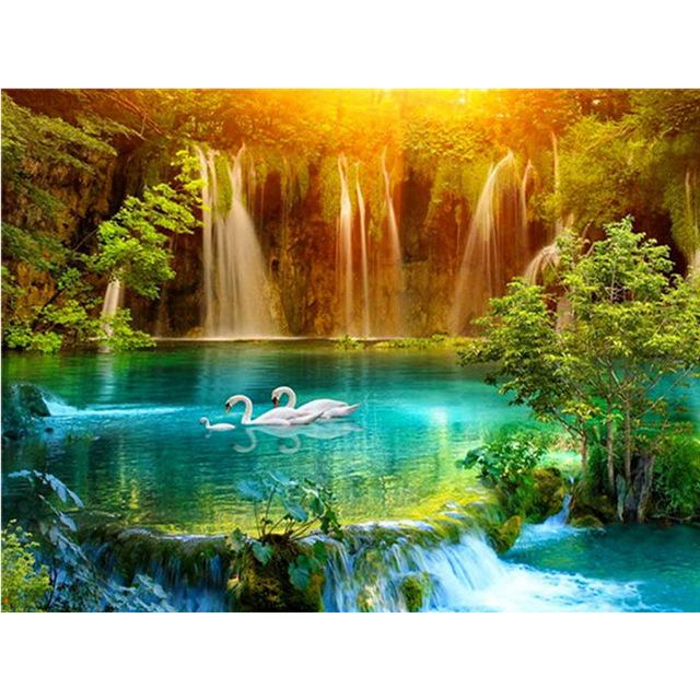 DIY 5D Diamond Painting Waterfall Landscape Kits Full Drill Square Embroidery Mosaic Art Picture of Rhinestones Home Decoration