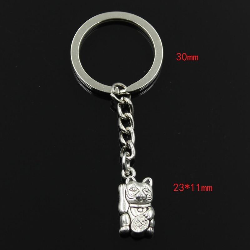Mote 30 mm nøkkelring Metall nøkkelring nøkkelring smykker Antik bronse Sølvfarge belagt Lucky Cat 23x11 mm anheng