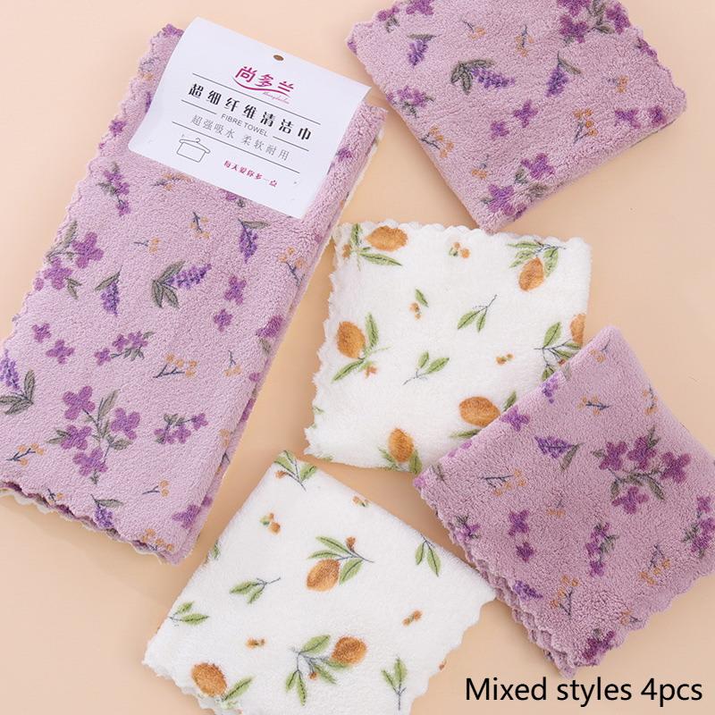 4Pcs Kitchen Cleaning Cloths Soft Absorbent Dishcloth Coral Fleece Sunflower Wiping Towel Rags Household Cleaning Cloth 30X30Cm