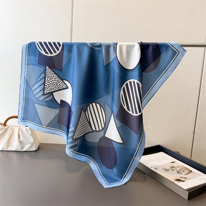 

Geometry Print Square Silk Scarf for Women Neck Tie Soft Hijab Headscarf Female Fashion Decorate Head Scarf Foulard Bandana 2026 66-70cm
