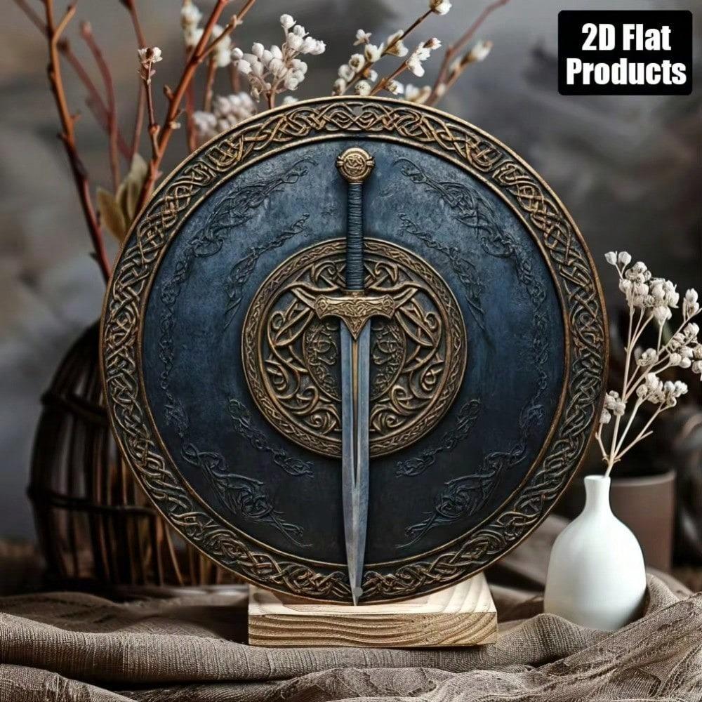 Vintage Sword Shield Metal Wall Decor Round Aluminum Sign Cafe Home Bar Art Gift