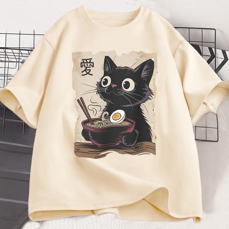 Funny Cat RaUnisex Tshirt Graphic Tee Japanese Kawaii Anime Cat Graphic T Shirts Unisex Women Casual Short Sleeve Cotton Tee Shirt