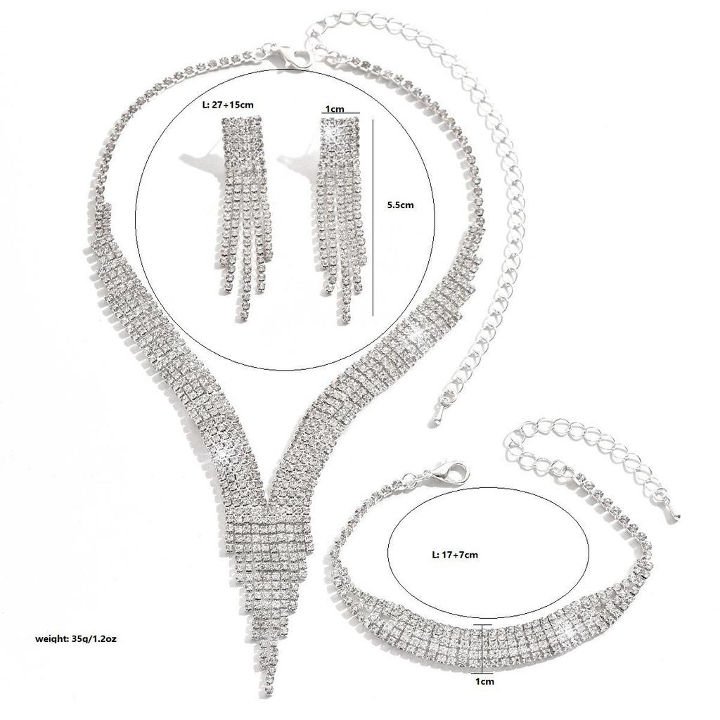 Pinduoduo Water Drop Tassel Jewelry Set: Necklace, Earrings, Bracelet - Elegant Light Luxury for Women