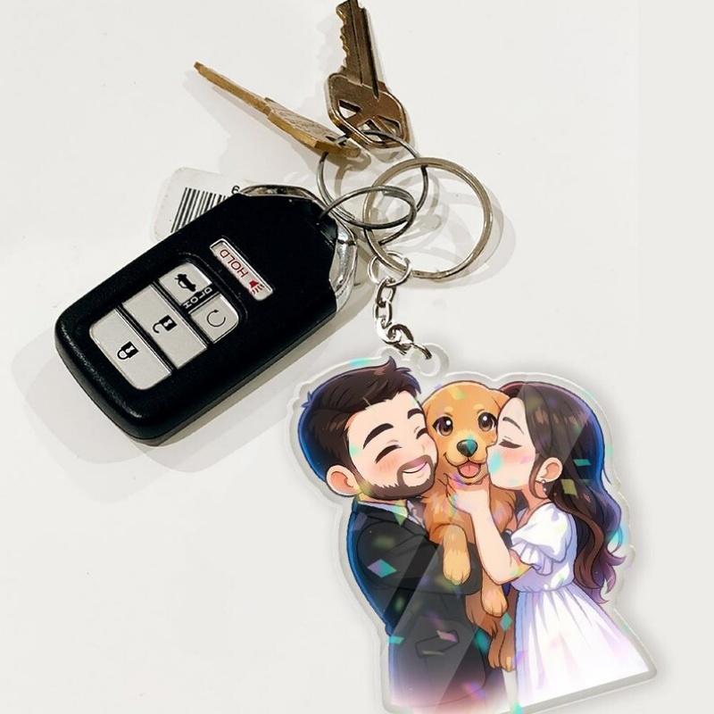 Custom 2D Cartoon Portrait Acrylic Keychain Personalized Photo Keyring for Family Couple Friend Memorial Gift Bag Pendant