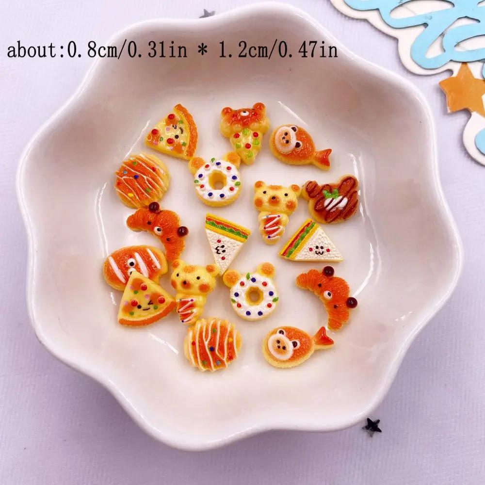 50pcs Resin Colorful Mini 3D Simulated Bread Nail Art Decor Donuts Pizza Biscuit Flat Back Scrapbooks DIY Jewellery Decor Crafts