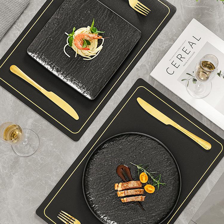 Japanese Black Steak Plate & Cutlery Set - Western Style Dinnerware