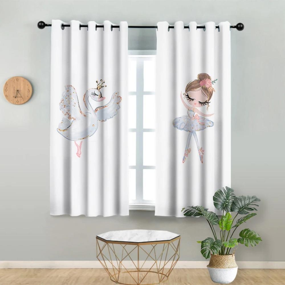 2 Panel Pink Unicorn Curtains Ballerina Girl Curtains for Kids Girls Bedroom Window Blinds Floor-to-ceiling Windows Grommet Top
