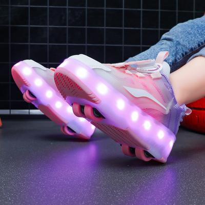 KINDER Vier Rad Neue Mesh Wiederaufladbare LED Walking Schuhe Rotierenden Knopf Rollschuhe Mädchen Schuhe Jungen Walking Schuhe