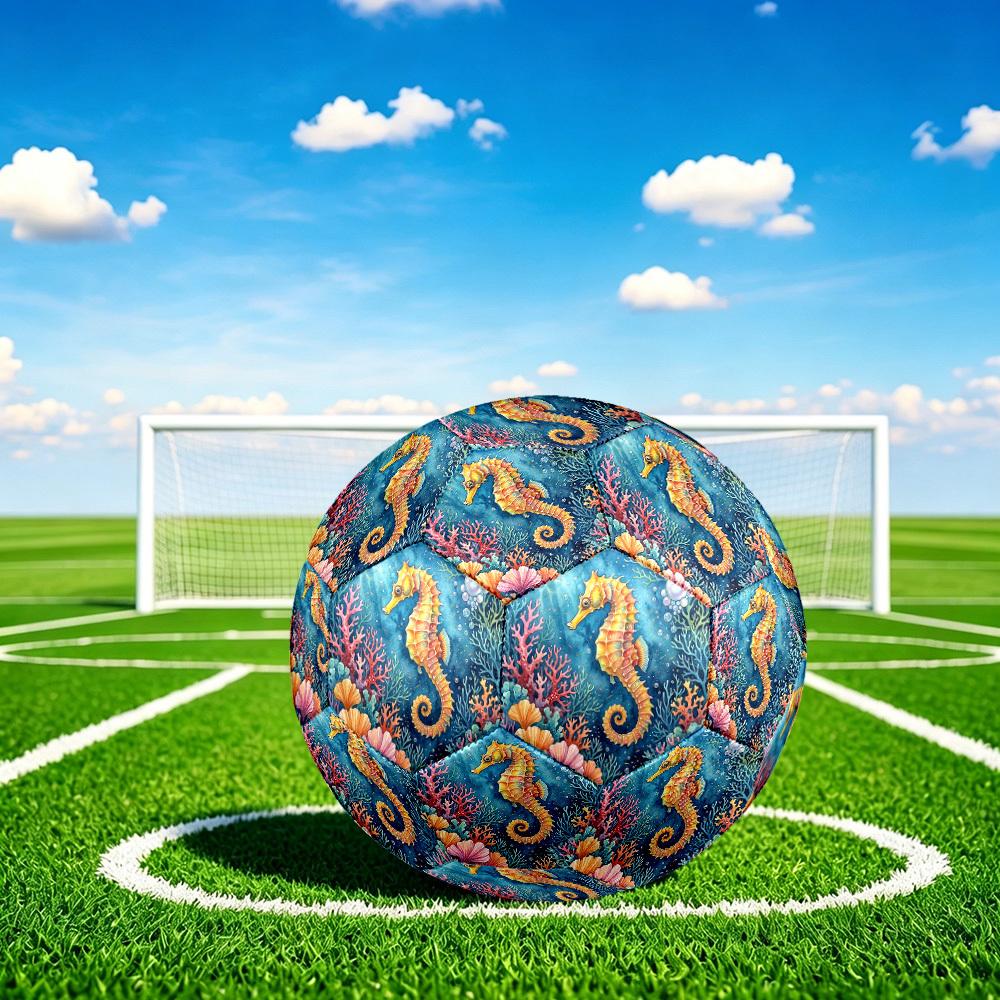 1 vnt. Vandenyno Jūrų Arkliuko Nuotykių Tematikos Futbolo Kamuolys, Dydis 5, Lengvas PVC, Lauko Treniruočių Futbolo Kamuolys, Sporto Dovana t61433
