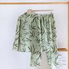 Neuer Damen Frühlings- und Sommer-Pyjama-Set 100% Baumwoll-Krepp Dünn Grün Langärmelig Hose Zweiteiliges Set