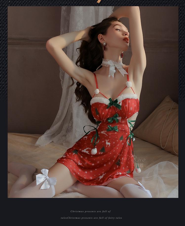 Rose-Inspired Sexy Sheer Mesh Christmas Lingerie Set 4930: Elegant Low-Cut Temptation Slip Dress