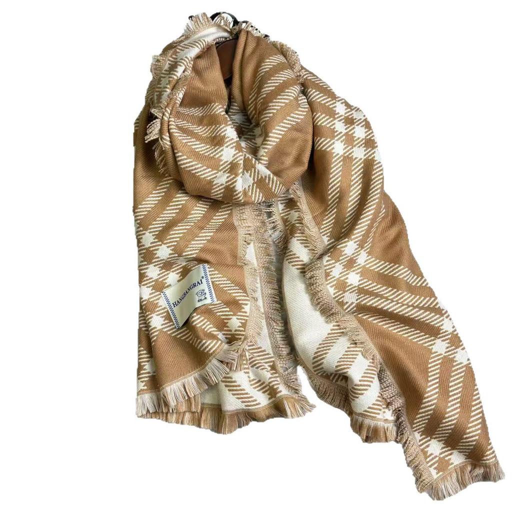 Women's Winter Retro Double-Sided Striped Imitation Cashmere Scarf and Shawl