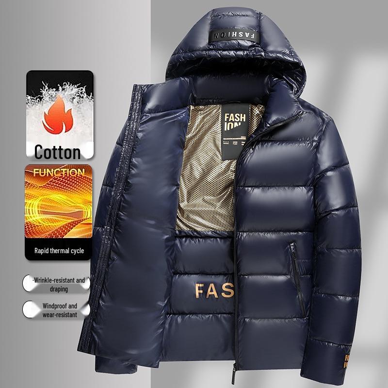 Men's Trendy Black Gold Thickened Graphene Cotton Puffer Jacket - Winter Business Casual Coat