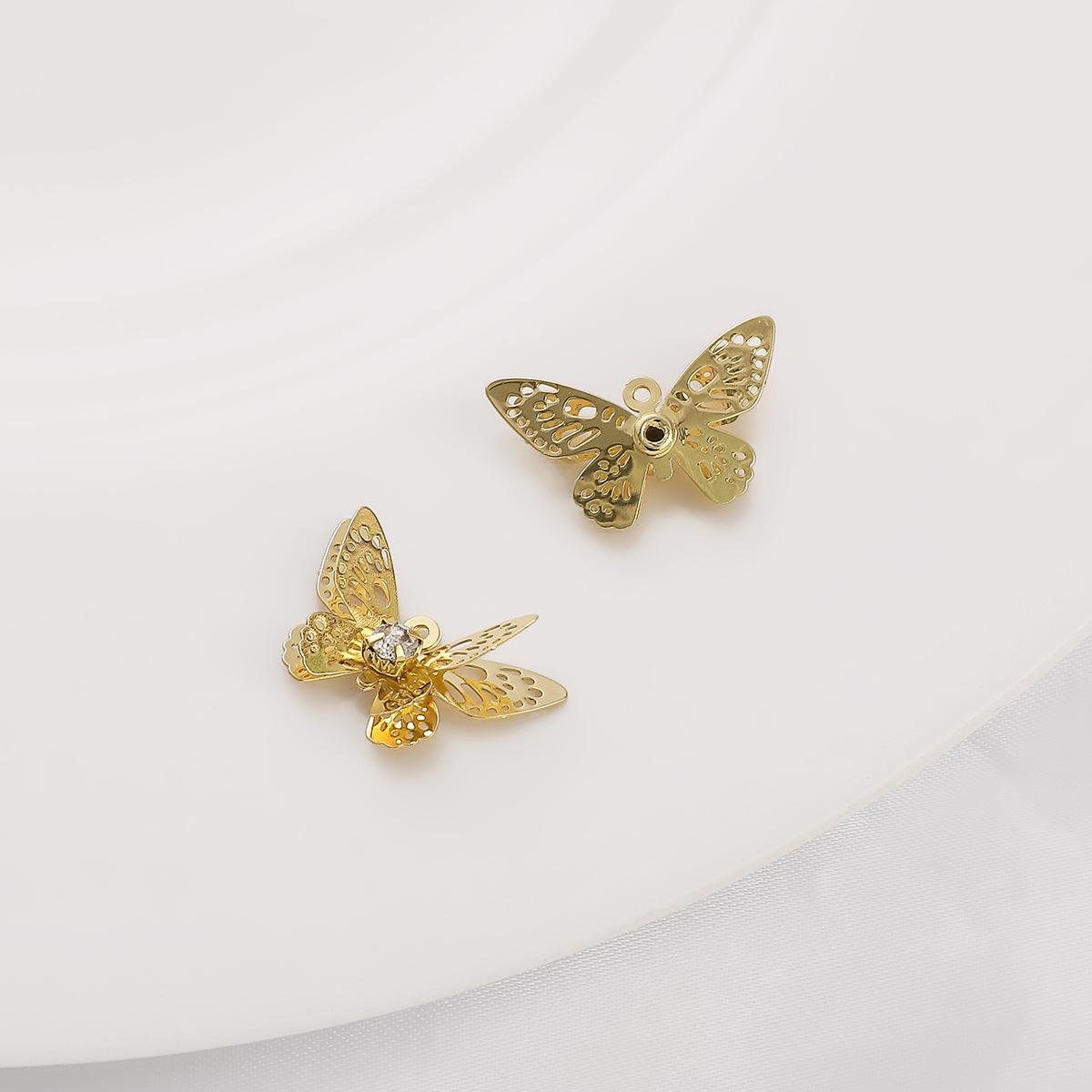 

1 шт. латунная изысканная филигранная бабочка с цирконом, подвеска-подвеска для изготовления серег, ожерелья 20x13mm 1pc/bag