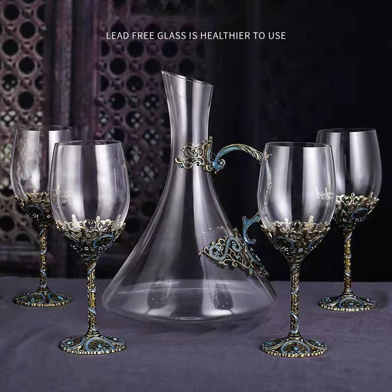 Vintage Enamel Color Red Wine Glass Crystal Glass Goblet DECANTER SET Wineglass Champagne Wine Glasses Whiskey Cup Cups Drinking