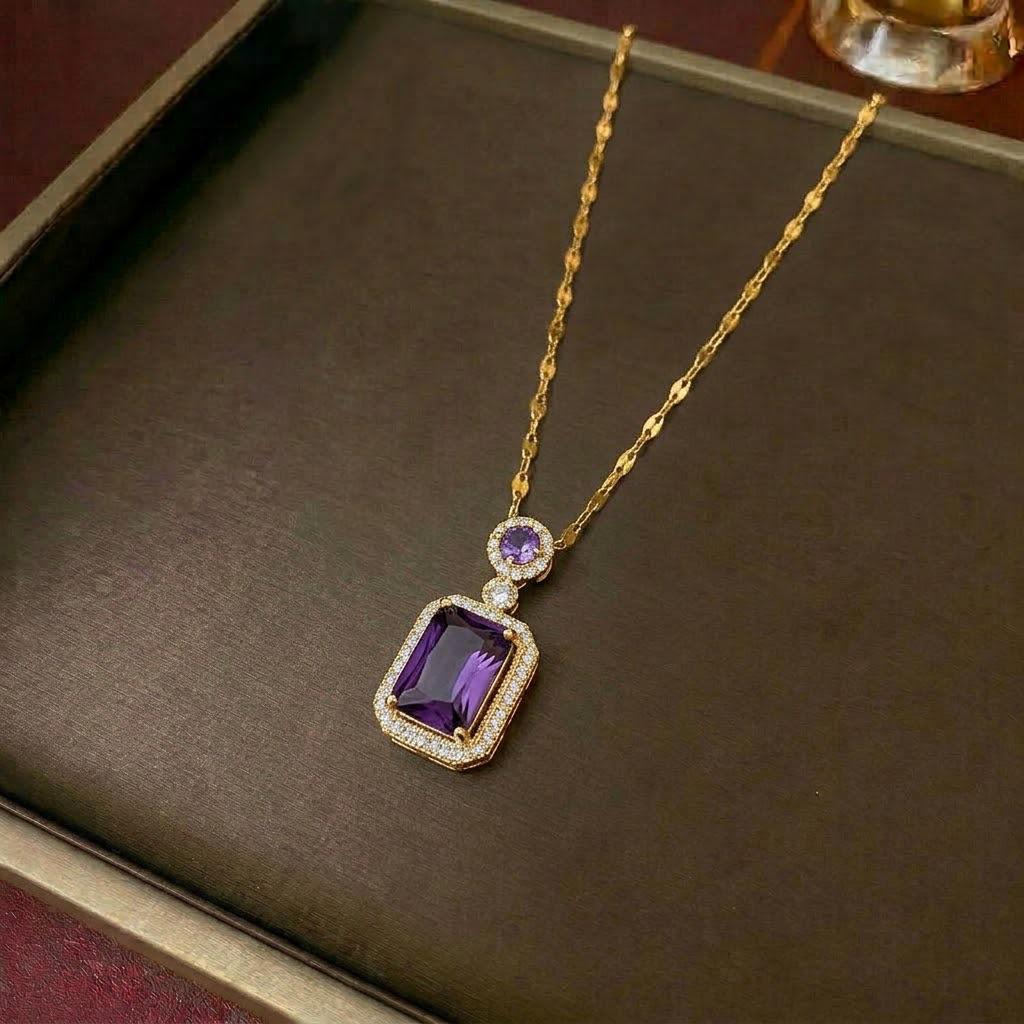 Women's Multi-color Zircon Pendant Necklace - Japanese & Korean Style, Geometric Titanium Steel Clavicle Chain, Light Luxury Fashion.