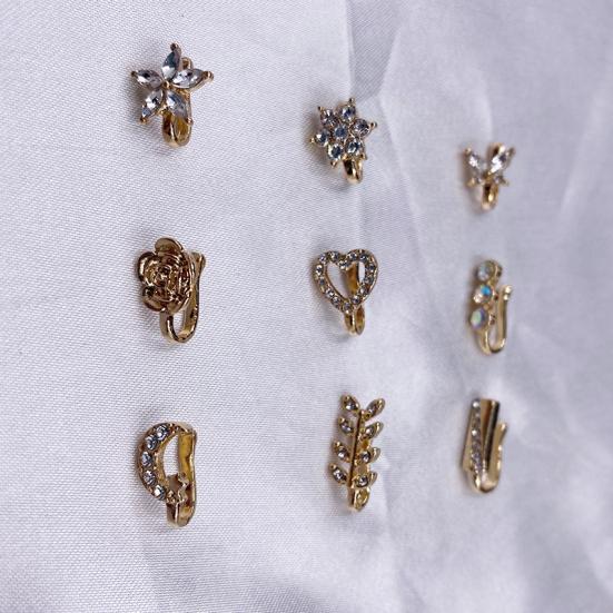 9Pcs Ear Bone Studs Flower Shape Rhinestone Jewelry Moon Non Pierced