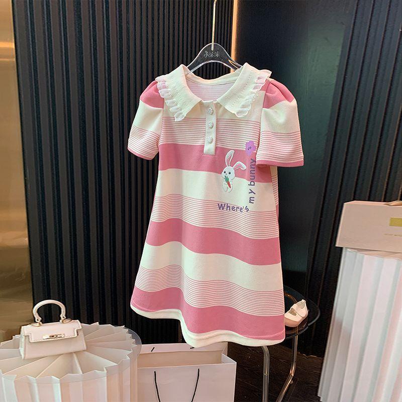 Girls Summer Striped Polo Dress Short Sleeve Cute Casual Cotton Fashion Kids Clothing 110