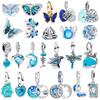 Exquisite 925 Silver Blue Charms Butterfly Flower Heart Fish Dolphin Beads for Necklace DIY Bracelet Present Jewellery