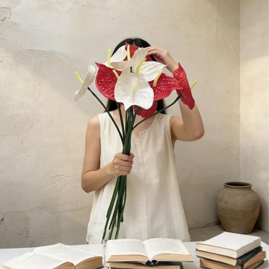 26" Real Touch Anthuriums Plant Artificial Tropical Flower with Long Stem Faux Floral Arrangement for DIY Vase Table Centerpiece Home Office Wedding