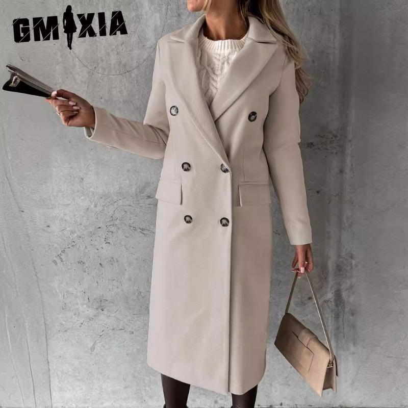 GMXIA Damen Vintage Casual Gitterdruck Herbst Winter Langarm Polokragen Jacken & Mäntel