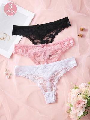 3 Stück Sexy Spitze Damen Tanga Transparent Damen Höschen Sexy Unterwäsche Einfarbig Floral G-String Größe XS-XL Damen Unterhose Dessous
