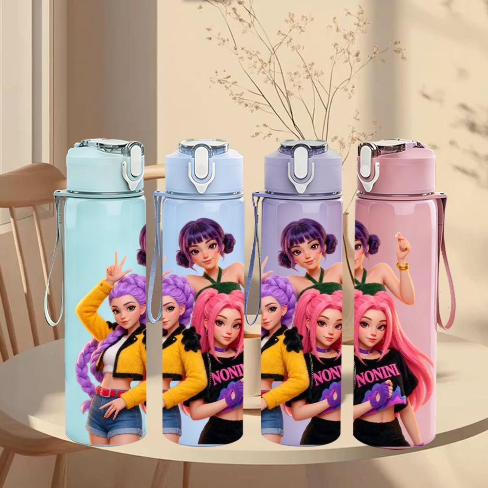 1PC Color Punk Girls Group Portrait 750ml Color Plastic Sports Water Bottle Leakproof Flip Straw Lid Suitable for Sports Office Home Use