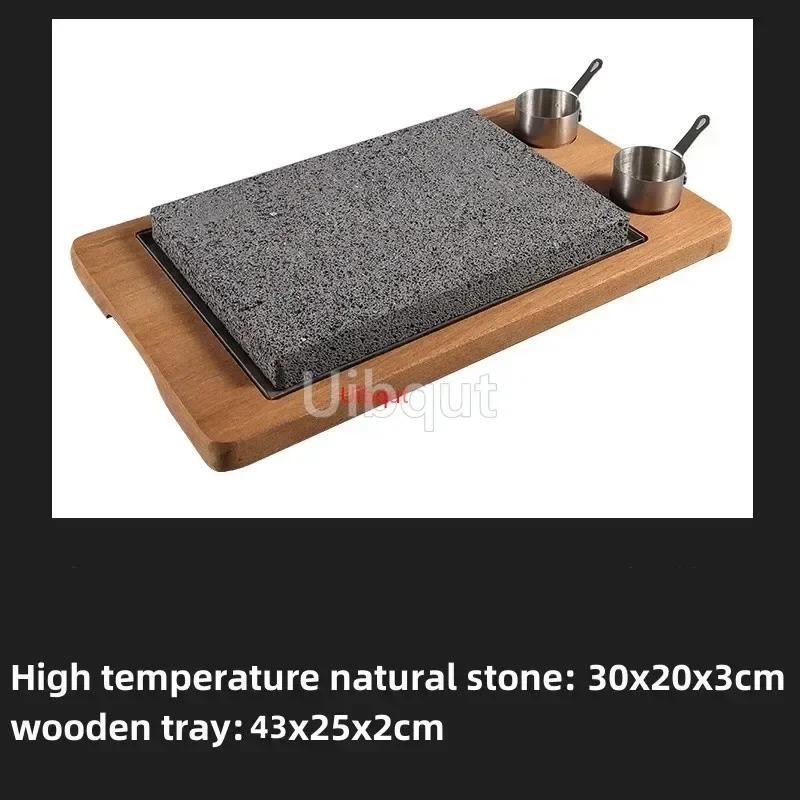 High temperature resistant volcanic rock natural stone steak tray grill plate granite slab board frying plate rock stone slab