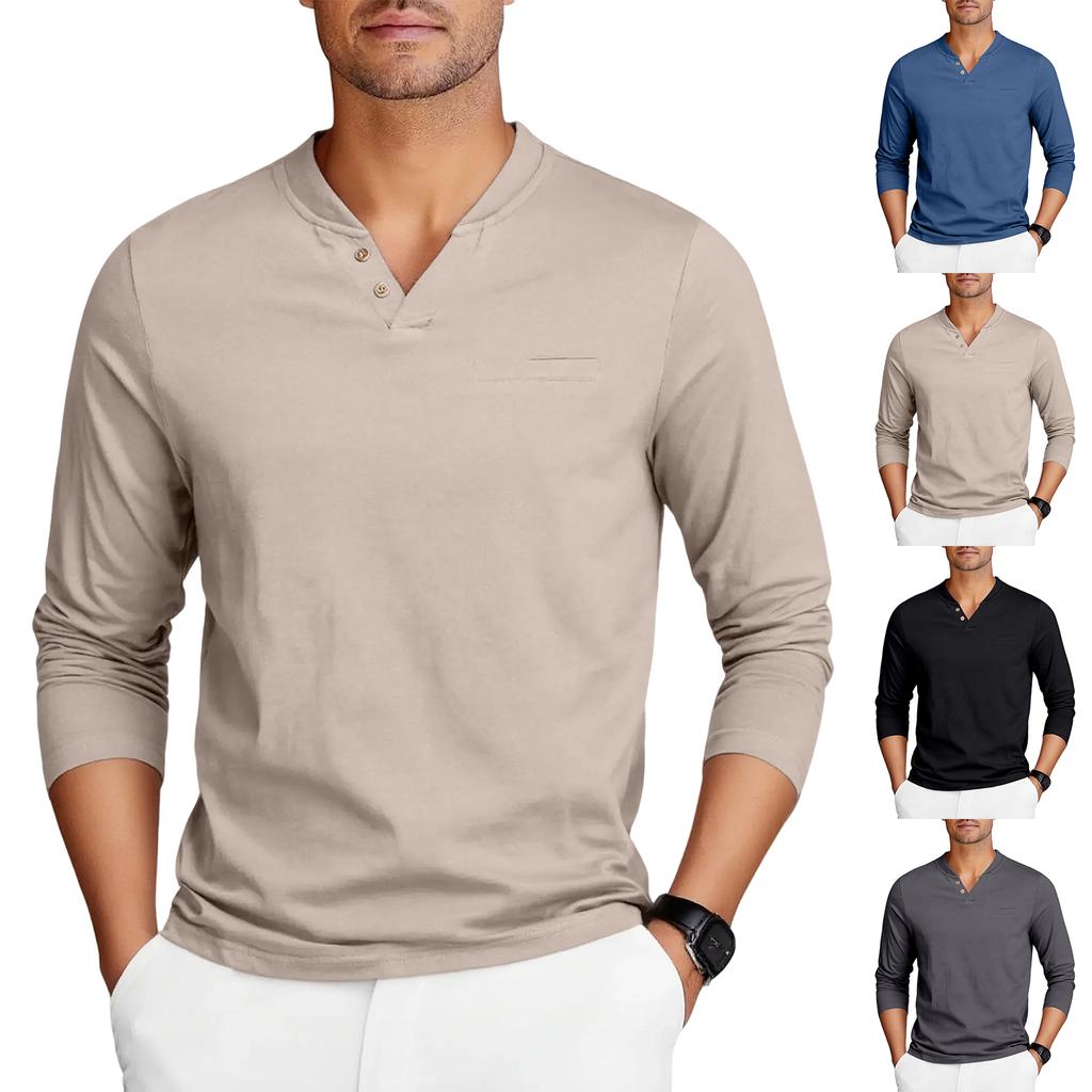 Men's Slim-fit V-neck Long-sleeved Casual T-shirt