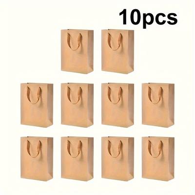 10Pcs Rectangle Kraft Paper Bags - Reusable Gift Packaging with Nylon Cord Handles - 11.02x7.87x3.94in, Brown, for Shopping & Arts