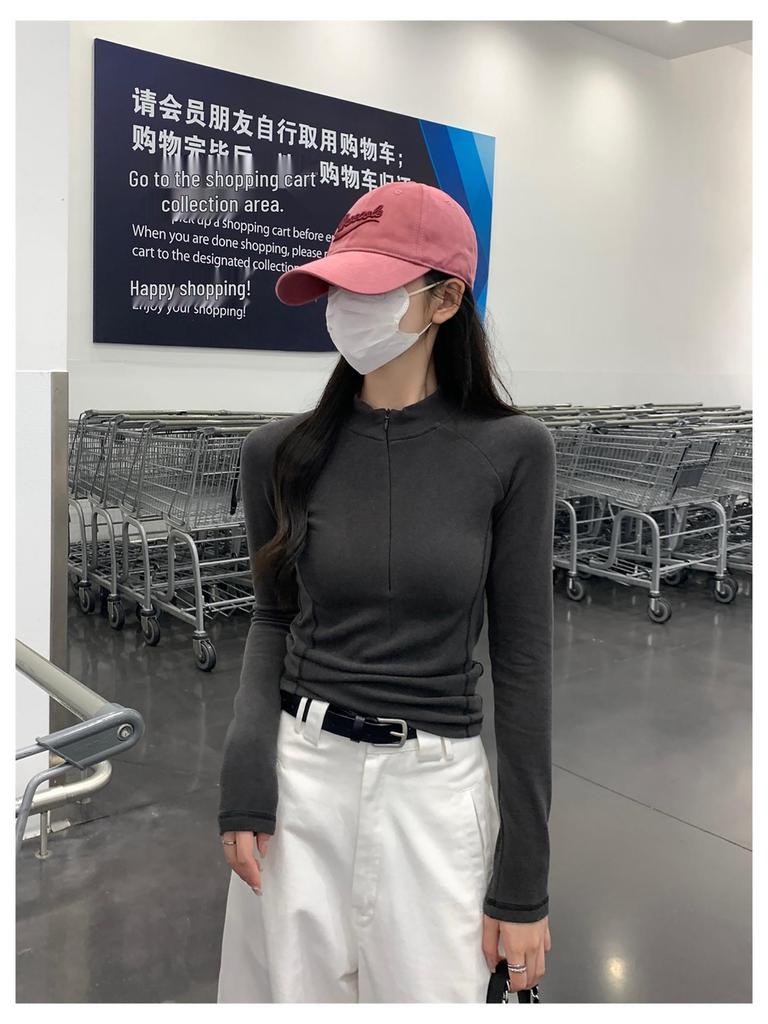 Women's Thermal Fleece Zipper Long-Sleeve T-Shirt with Half-High Collar - Autumn/Winter Warm Base Layer Top