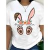 European Size Women's Plus Size Easter Bunny &Floral T-Shirt-Happy Easter Spring Short Sleeve Round Neck Top with Bunny&Flower Patterns, Casual Blouse