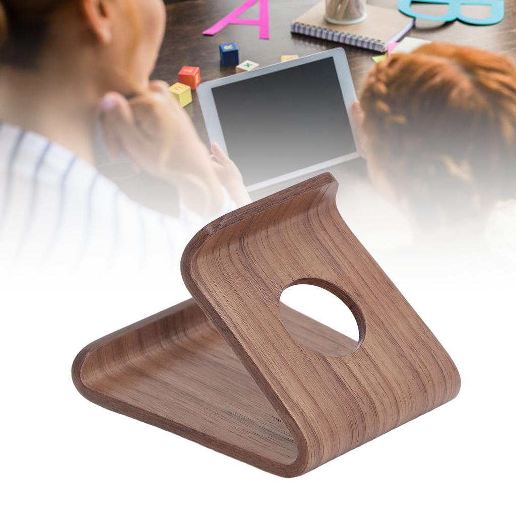 Wooden Phone Stand Waterproof Ergonomic Integrated Wood Tablet Holder with TPU Non Slip Pad