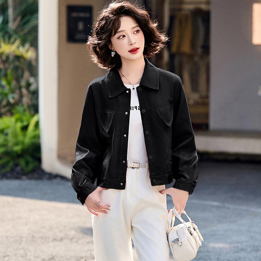 

Весна и Осень Новая Мода Лацкан Мягкая Кожа Топ Куртка Женская Универсальная Приталенная Повседневная Куртка Женский Тренд XL чёрный