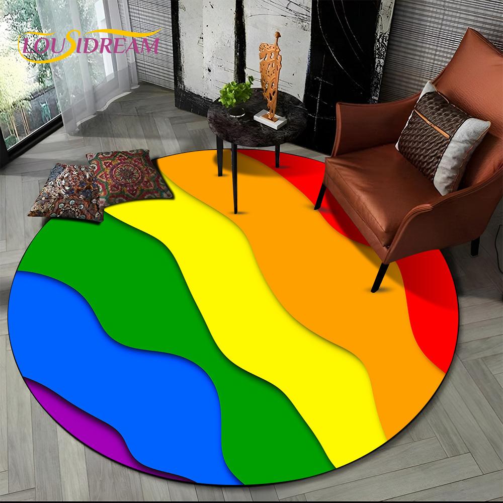 Colour Rainbow 3D Illusion Vision HD Cartoon Round Area Rug,Carpet Rug for Living Room Bedroom Sofa Playroom Decor,Non-slip Gift