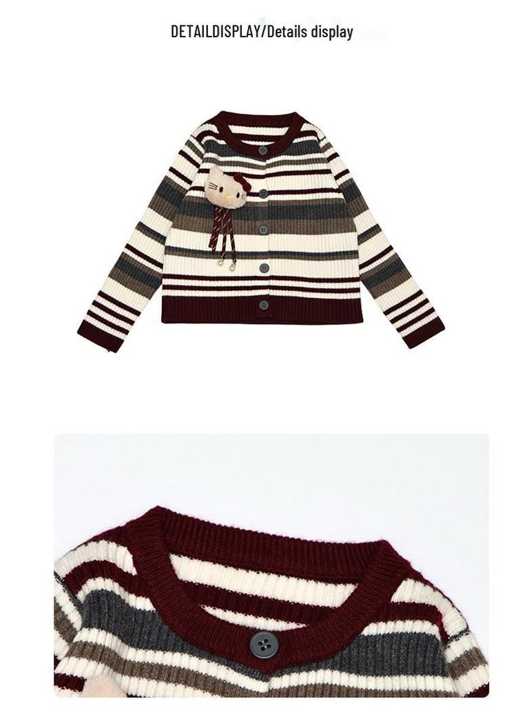 Girls' Korean Striped Cardigan & Baby Jeans Autumn Set 2025