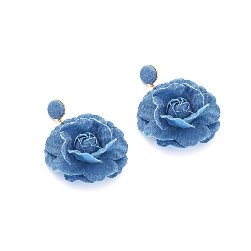 Orecchini Floreali Esagerati Fatti a Mano Orecchini Fiore di Rosa Eleganti Denims Fiori Orecchini Pendenti Gioiello Ornamento per Donne