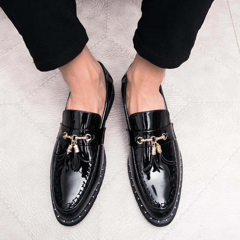 Fashion Men Leather Driving Shoes tassel Black Blue Slip On loafers spring Summer Men Leather moccasins outdoor club pary shoes men