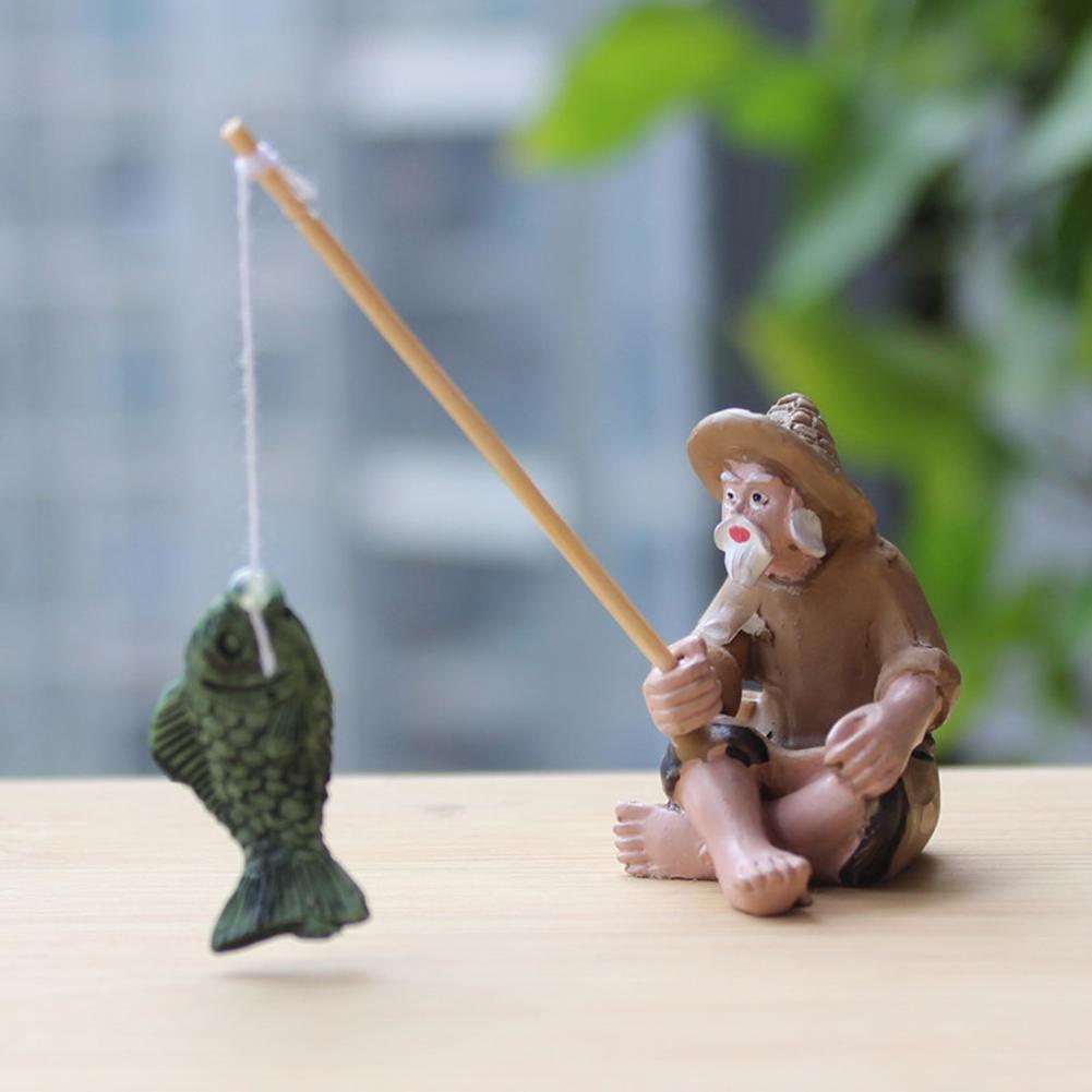 Resin Micro Landscaping Sculpture Ornaments Old Man Fishing Artificial Ornaments For Aquarium Decoration