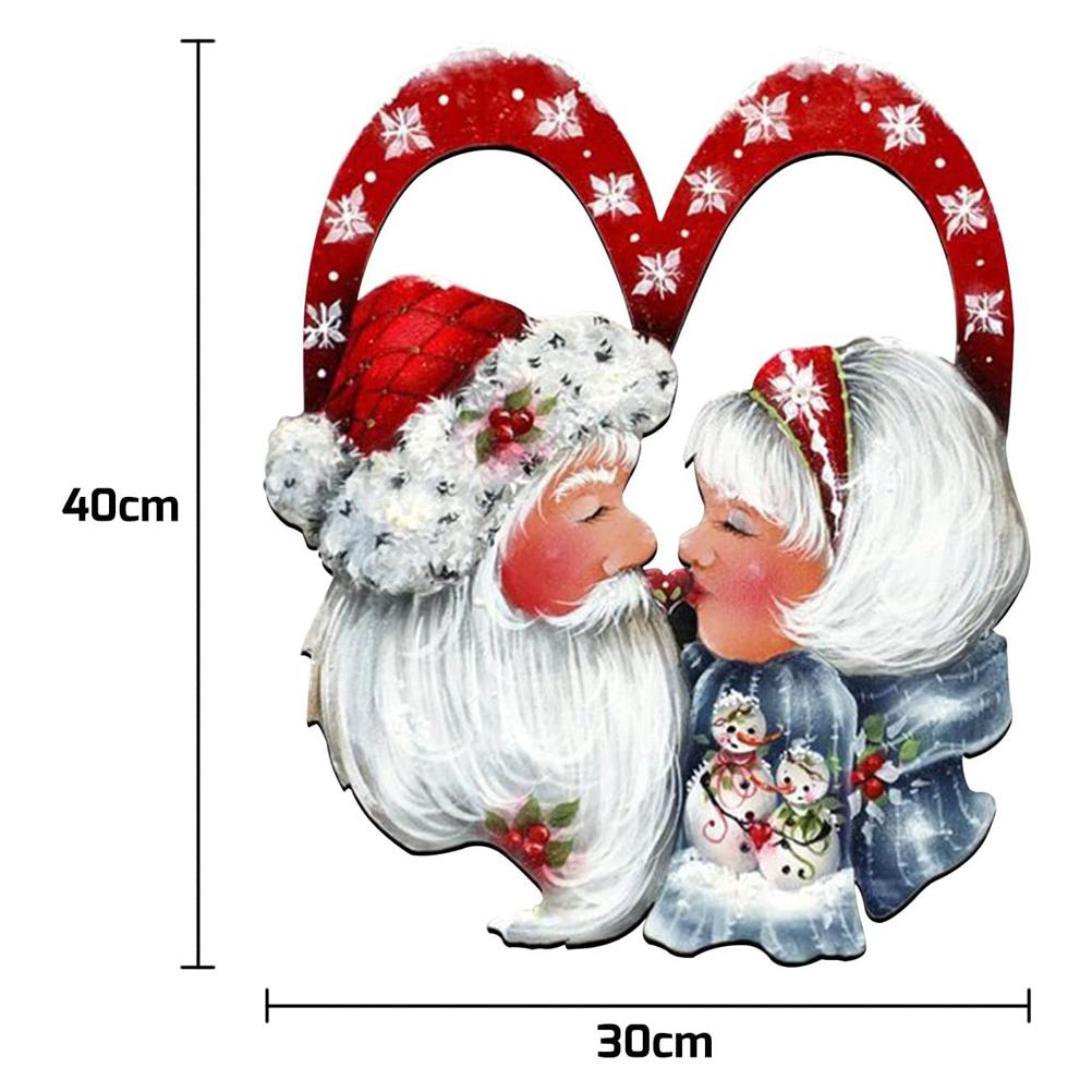 Santa Claus Love Holiday Wreath Christmas Wreath Front Door Decoration Wooden Christmas Wreath Rings Hanging Decoration