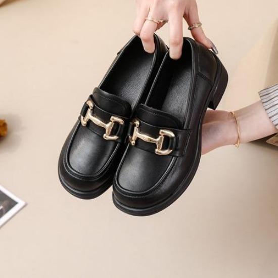 Dámské mokasíny z hovězí kůže Boty z pravé kůže Nízký svršek Silný podpatek Střední podpatek Měkká podrážka Měkká kulatá špička Pohodlné a všestranné Ležérní