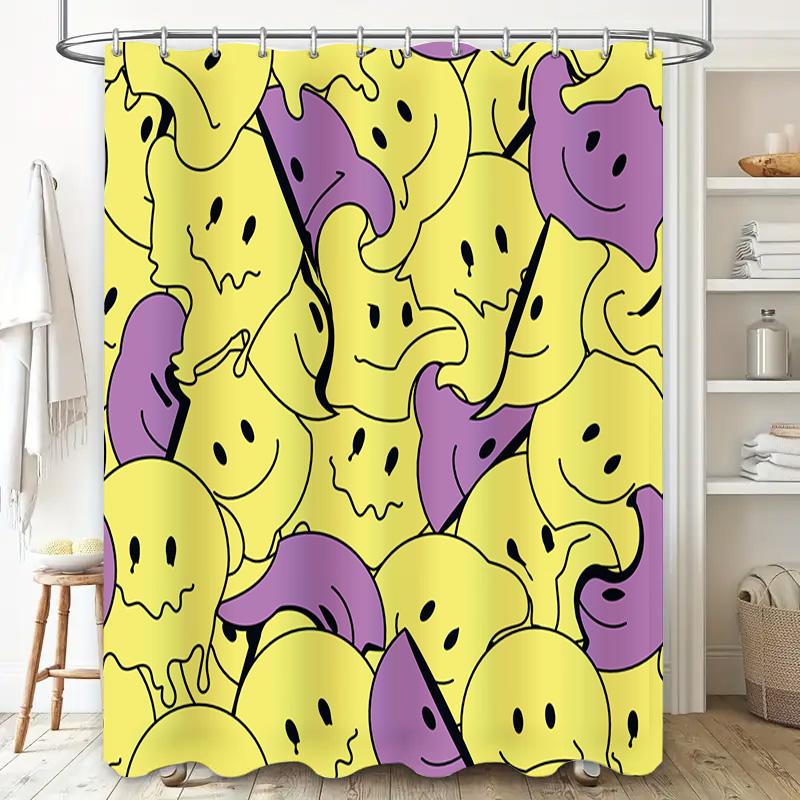 Cheerful Yellow Purple Ghost Bath Shower Curtain Waterproof Decor Fun Spooky Halloween Kids Room Home Decoration for Bathroom –