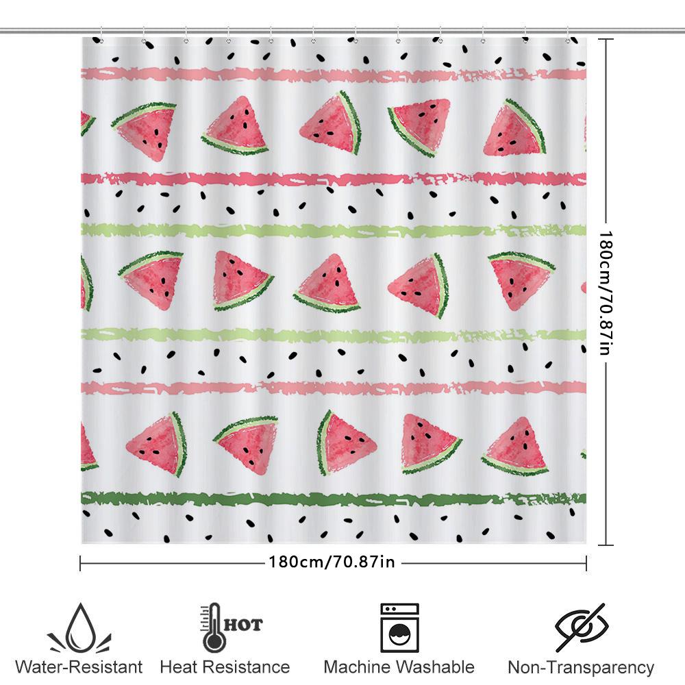 Watermelon Shower Curtain Watercolor Bath Decor For Bathroom Decoration Pink Green Stripe Design Waterproof Fabric Easy Installa
