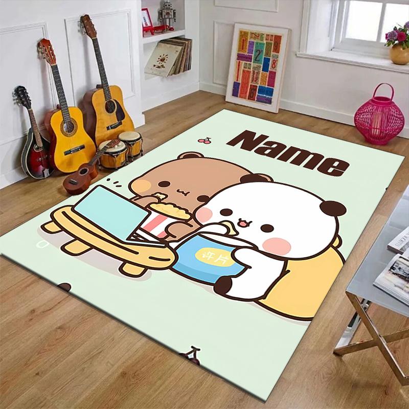 Custom Yier BuBu Bear Mat Personalized Name, Polyester Washable Indoor Entryway Rug, Gift for Christmas, Easter, Thanksgiving Day
