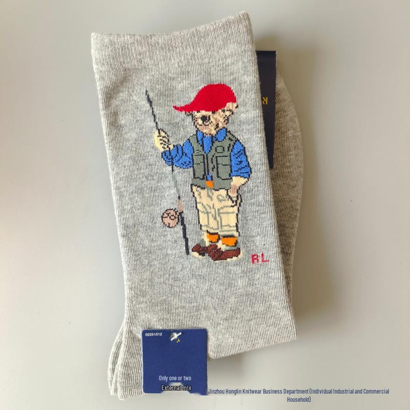 Trendy Little Bear Mid-Calf Women's Cotton Socks for Spring and Autumn