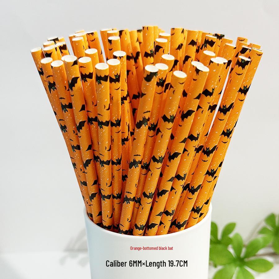 Biodegradable Halloween Paper Straws with Skull and Pumpkin Design