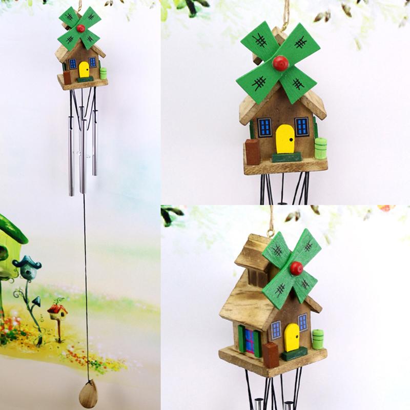 Creative Gift Wind Chimes Handcrafted 4 Tubes Wooden Metal Tube Wind Chimes Rustic Wooden  For Ideal Gift