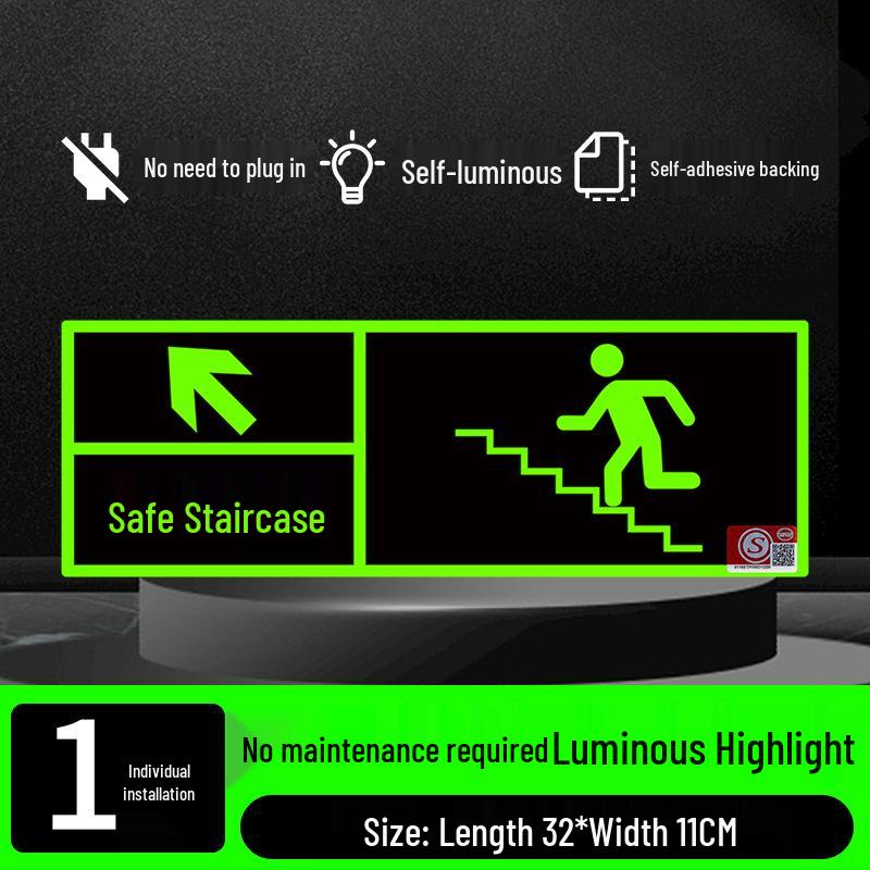 Fluorescent Fire Exit Sign - Self-Adhesive, No Wiring