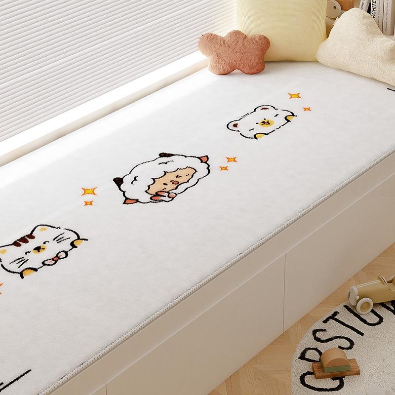 2024 Cartoon Velvet Bay Window Mat: Waterproof, Dirt-Resistant, Four-Season Use