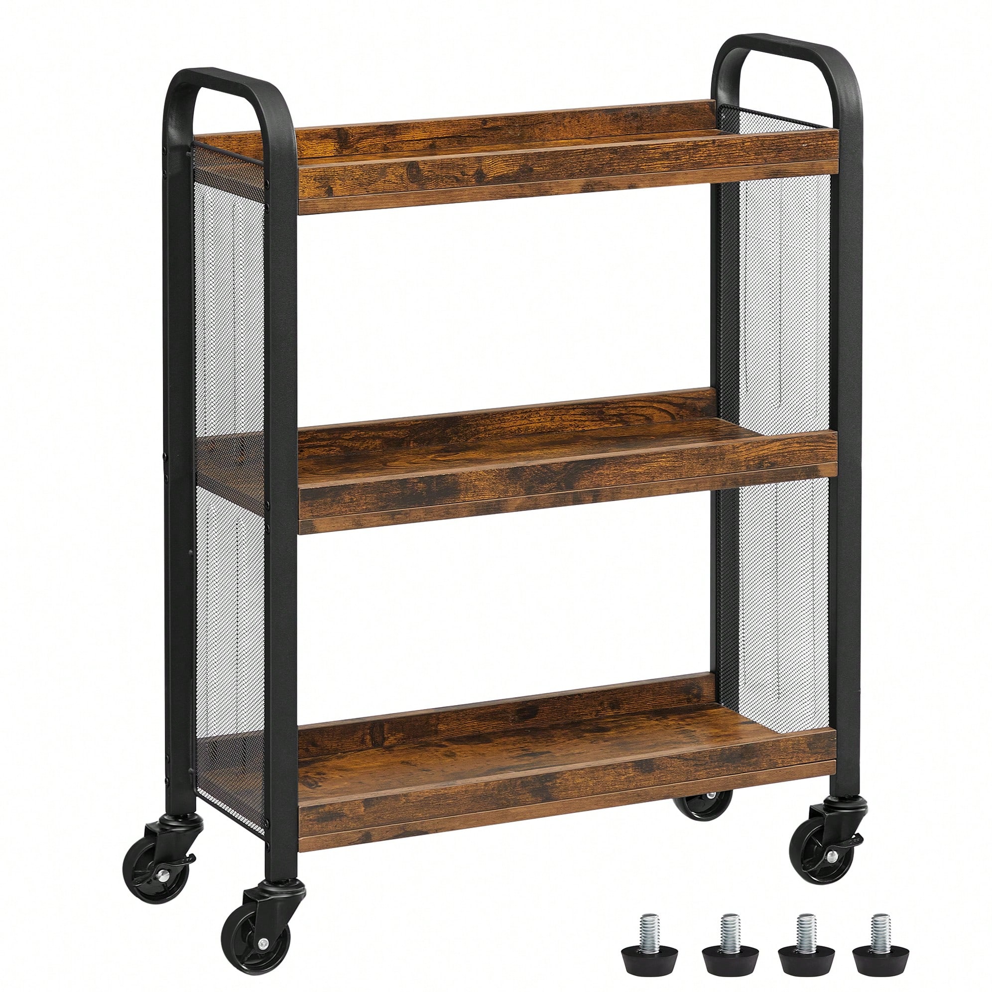 3-Tier Narrow Storage Cart, Rolling Cart With Wheels, Steel Frame, Slim Storage Cart For, Dining Room, Laundry R